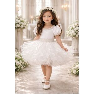 White girls couture christening flower girl semi glitz natural pageant dress
